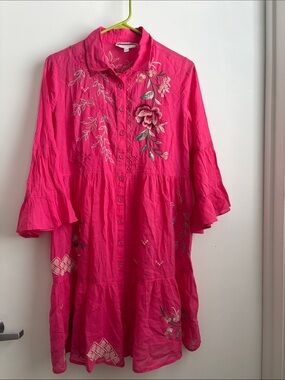 Johnny Was Floral Embroidered Button Tunic Dress